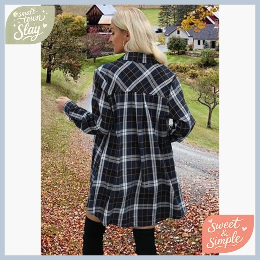 Lightweight Flannel Shacket Button Down Long Slee… - image 5